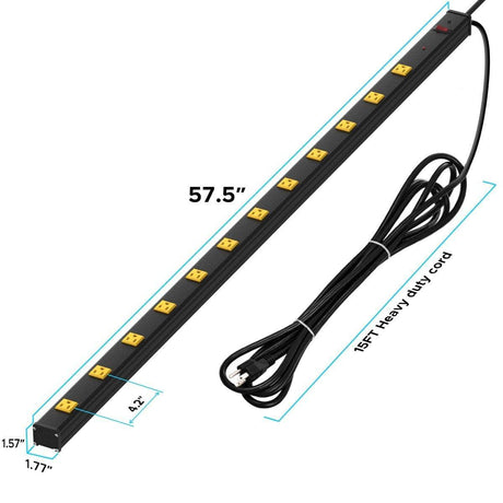 CRST 4.2" Wide Spaced 12 Outlets Mountable Metal Power Strip Surge Protector, 15FT Power Cord, Mounting Brackets Included-surge protector power strip-Grease Monkey Garage