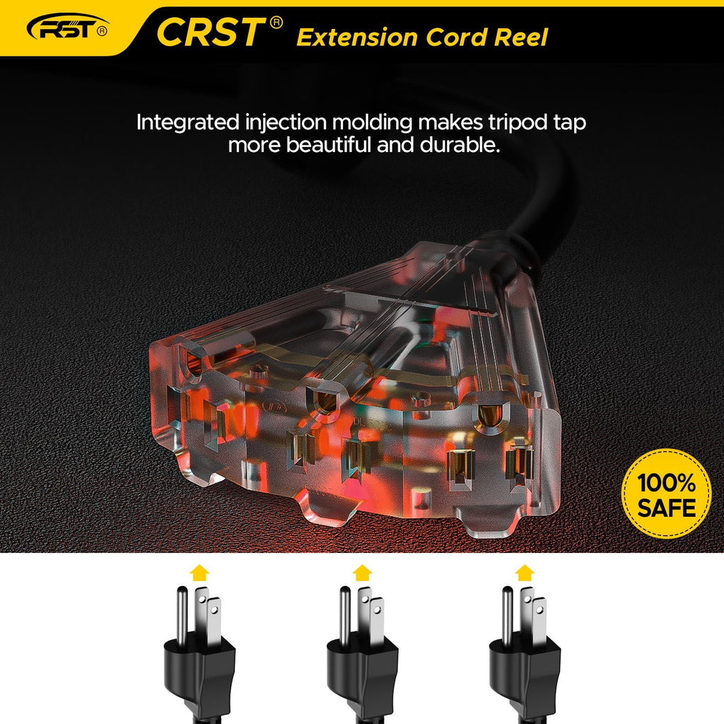 CRST 55FT Retractable Extension Power Cord Reel with Mounting Kits, Lighted 3 Outlets Tap, UL Listed-Extension Cords-Grease Monkey Garage