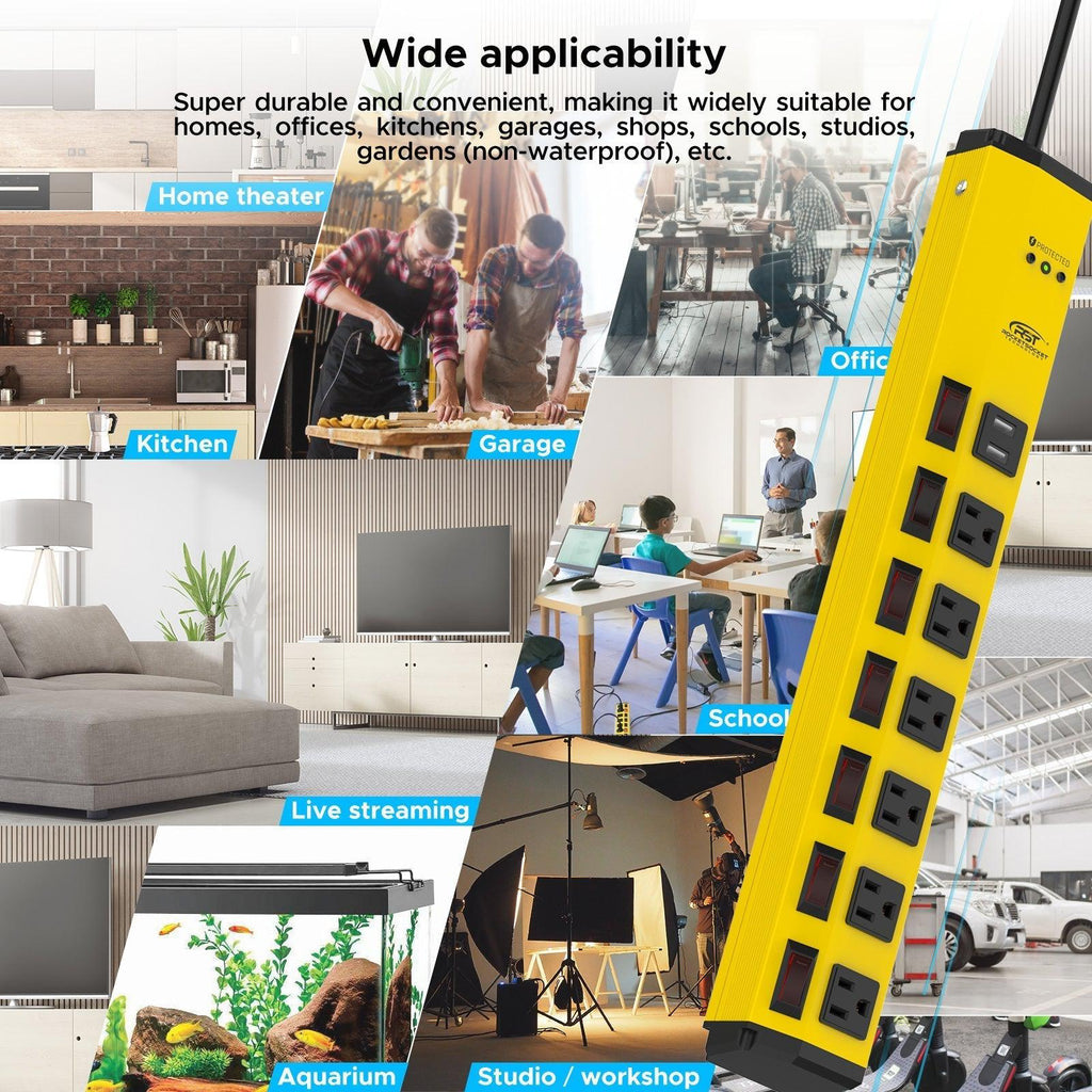 CRST 6 Outlets Dural USB Individual Switches Metal Power Strip Surge Protector, 6FT Flat Plug Power Cord-power strip-Grease Monkey Garage
