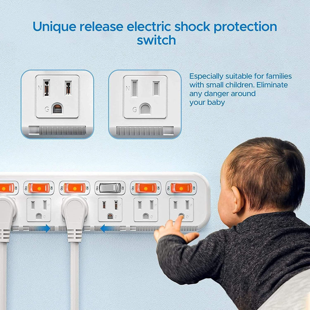 CRST 6 Outlets Individual Switch Surge Protector Power Strip with Slidable Shock Protection, 6FT Flat Plug Power Cord-surge protector power strip-Grease Monkey Garage