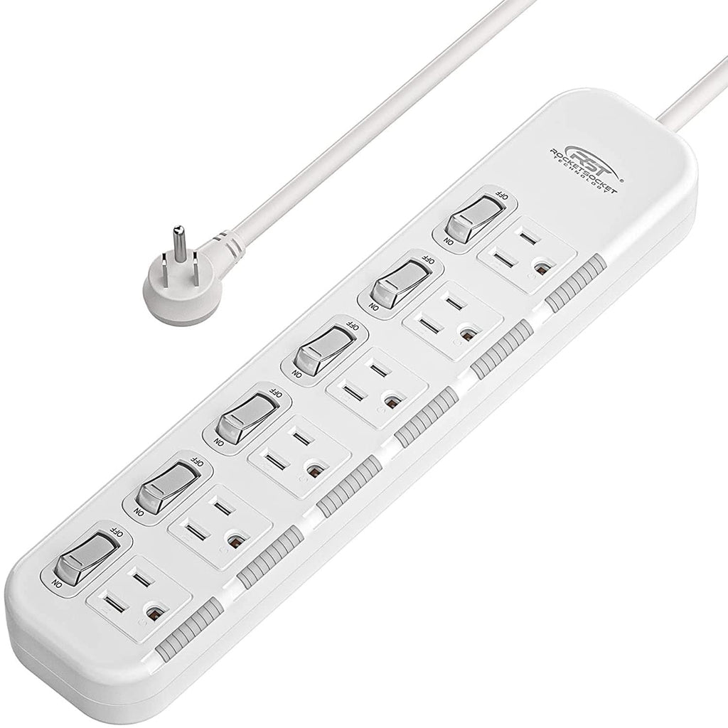 CRST 6 Outlets Individual Switch Surge Protector Power Strip with Slidable Shock Protection, 6FT Flat Plug Power Cord-surge protector power strip-Grease Monkey Garage