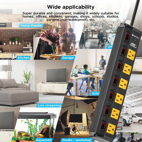CRST 6 Outlets Individual Switches Mountable Metal Power Strip Surge Protector, 6FT Flat Plug Power Cord, Optional 3 Colors-surge protector power strip-Grease Monkey Garage