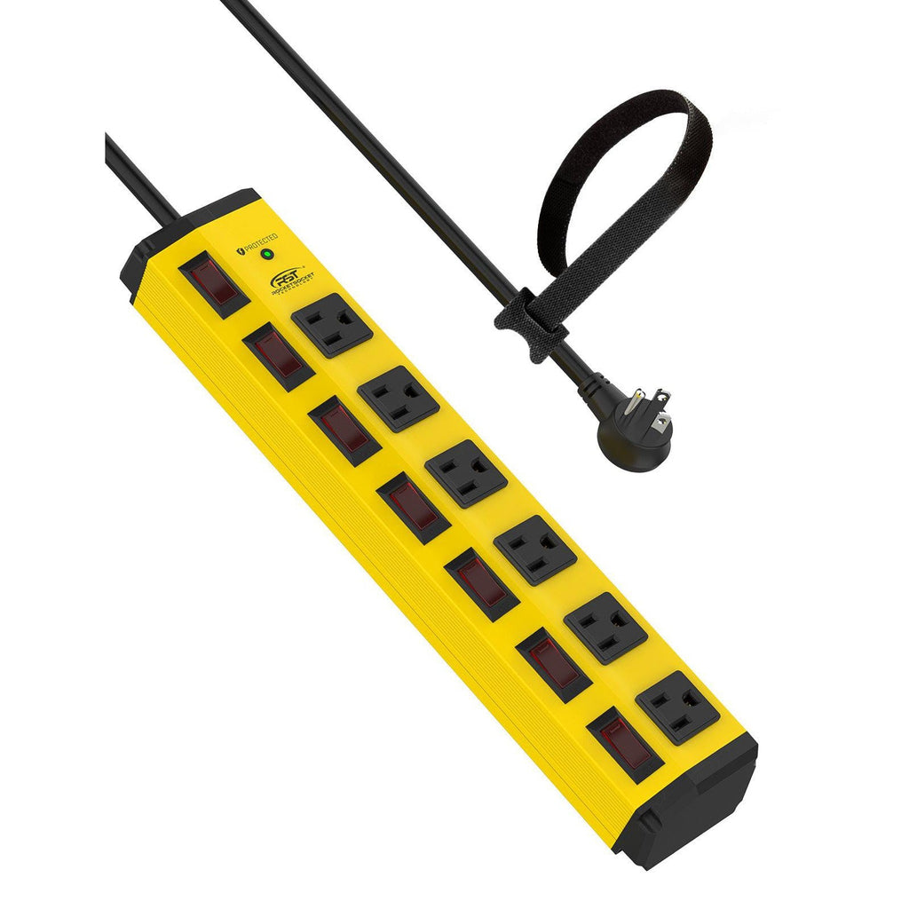 CRST 6 Outlets Individual Switches Mountable Metal Power Strip Surge Protector, 6FT Flat Plug Power Cord, Optional 3 Colors-surge protector power strip-Grease Monkey Garage