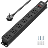 CRST 6 Outlets Wide Spaced Mountable Metal Power Strip Surge Protector, 6FT Flat Plug Power Cord, Mounting Kits Included-Surge protector Power strip-Grease Monkey Garage