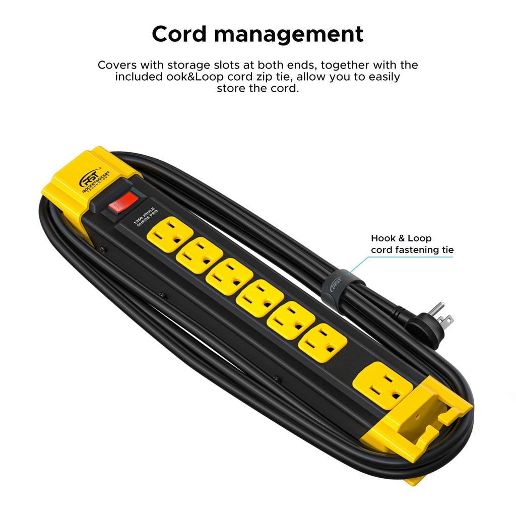 CRST 7 Outlets Mountable Heavy Duty Surge Protector Power Strip W/Cord Wrapping Design, 9FT Flat Plug Power Cord-surge protector power strip-Grease Monkey Garage