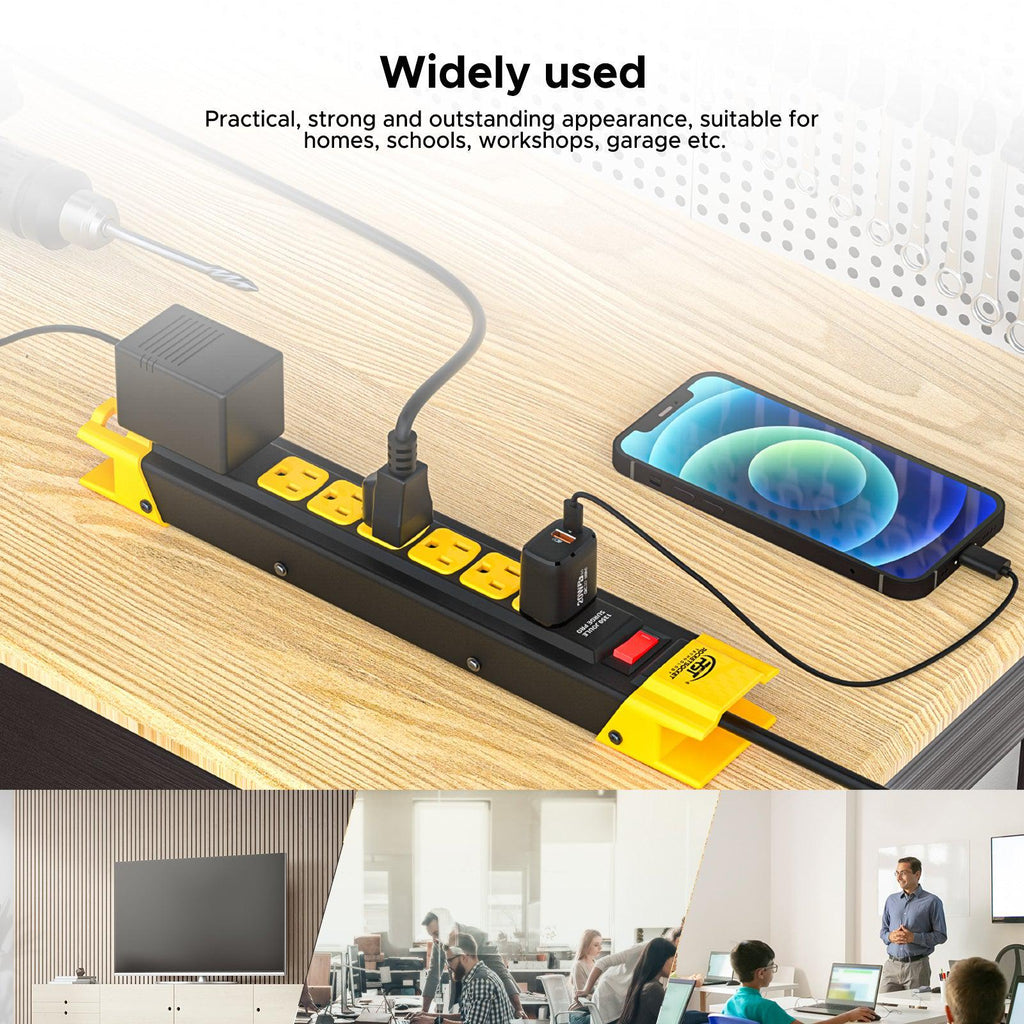 CRST 7 Outlets Mountable Heavy Duty Surge Protector Power Strip W/Cord Wrapping Design, 9FT Flat Plug Power Cord-surge protector power strip-Grease Monkey Garage