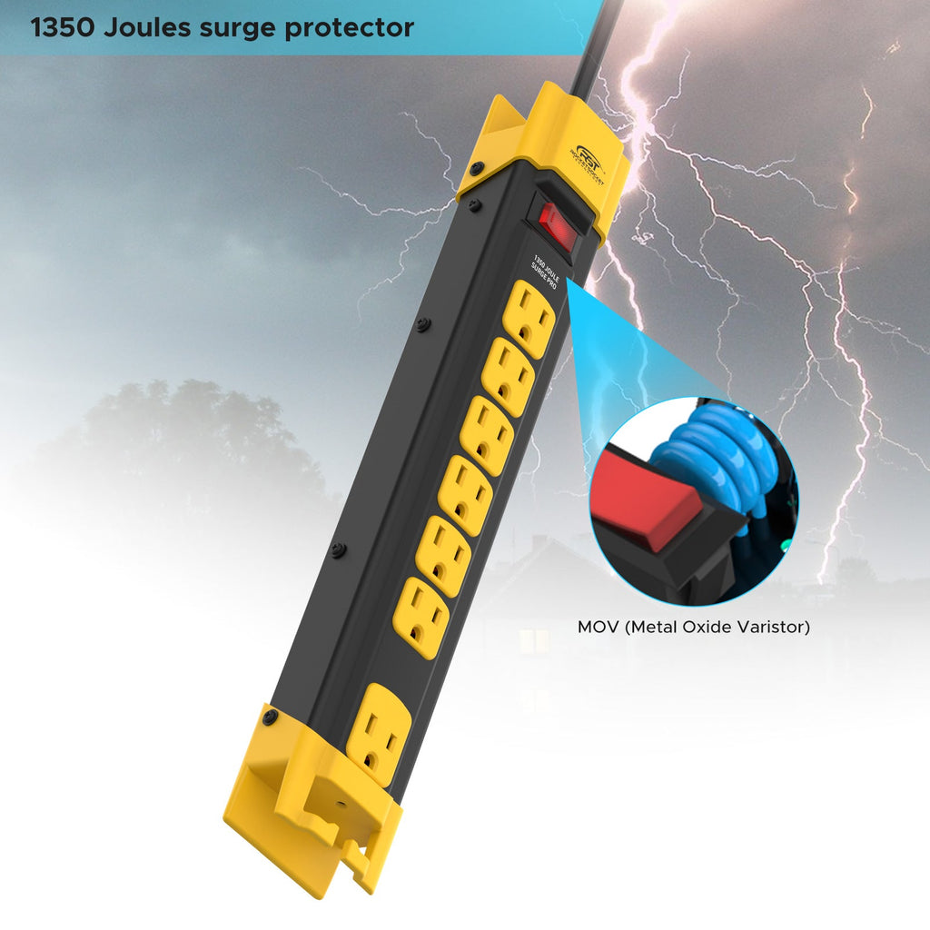 CRST 7 Outlets Mountable Heavy Duty Surge Protector Power Strip W/Cord Wrapping Design, 9FT Flat Plug Power Cord-surge protector power strip-Grease Monkey Garage
