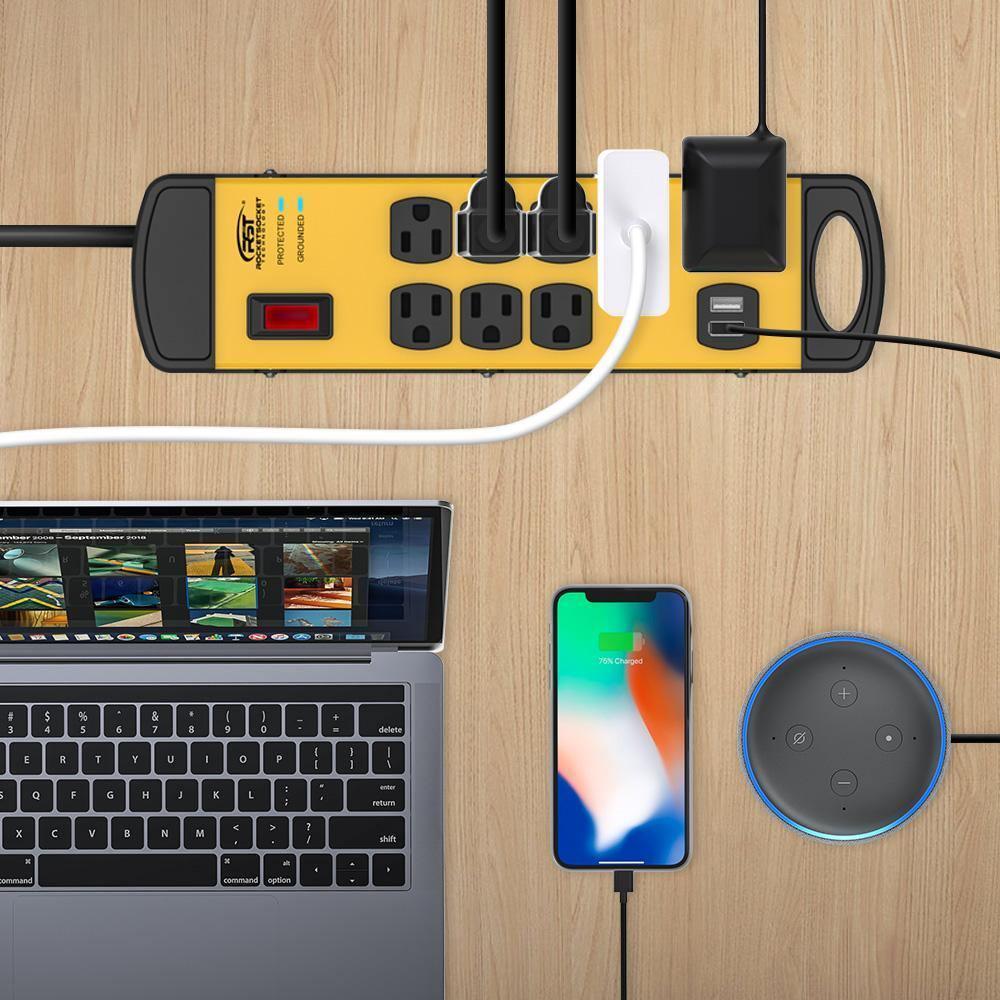 CRST 8 Outlets Dural USB Mountable Metal Power Strip Surge Protector W/ Cord Wrapping Design, 9FT Power Cord-surge protector power strip-Grease Monkey Garage