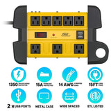 CRST 8 Outlets Dural USB Mountable Metal Power Strip Surge Protector with Cord Wrapping Design, Optional 15FT or 6FT Power Cord-Surge protector Power strip-Grease Monkey Garage