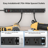 CRST 8 Outlets Wide Spaced Mountable Metal Power Strip Surge Protector, 6FT Flat Plug Power Cord, Mounting Kits Included-Surge protector Power strip-Grease Monkey Garage