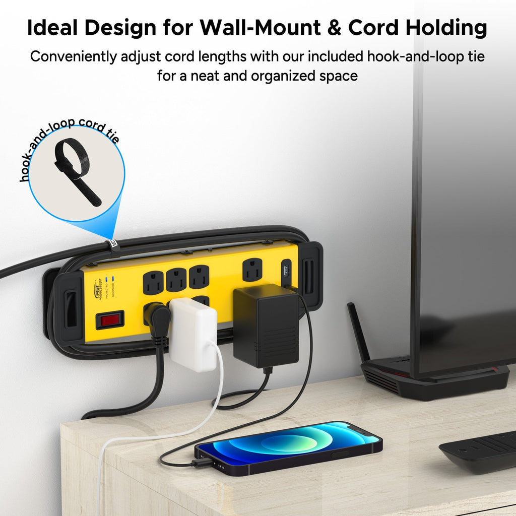 CRST Wide Spaced 8 Outlets Dural USB Mountable Metal Power Strip Surge Protector, 15FT Power Cord-surge protector power strip-Grease Monkey Garage