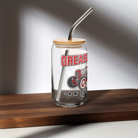 Can-shaped glass-Grease Monkey Garage