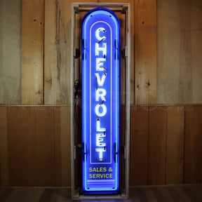 Chevrolet Vertical Neon Sign in Steel Can (72")-Neon Signs-Grease Monkey Garage