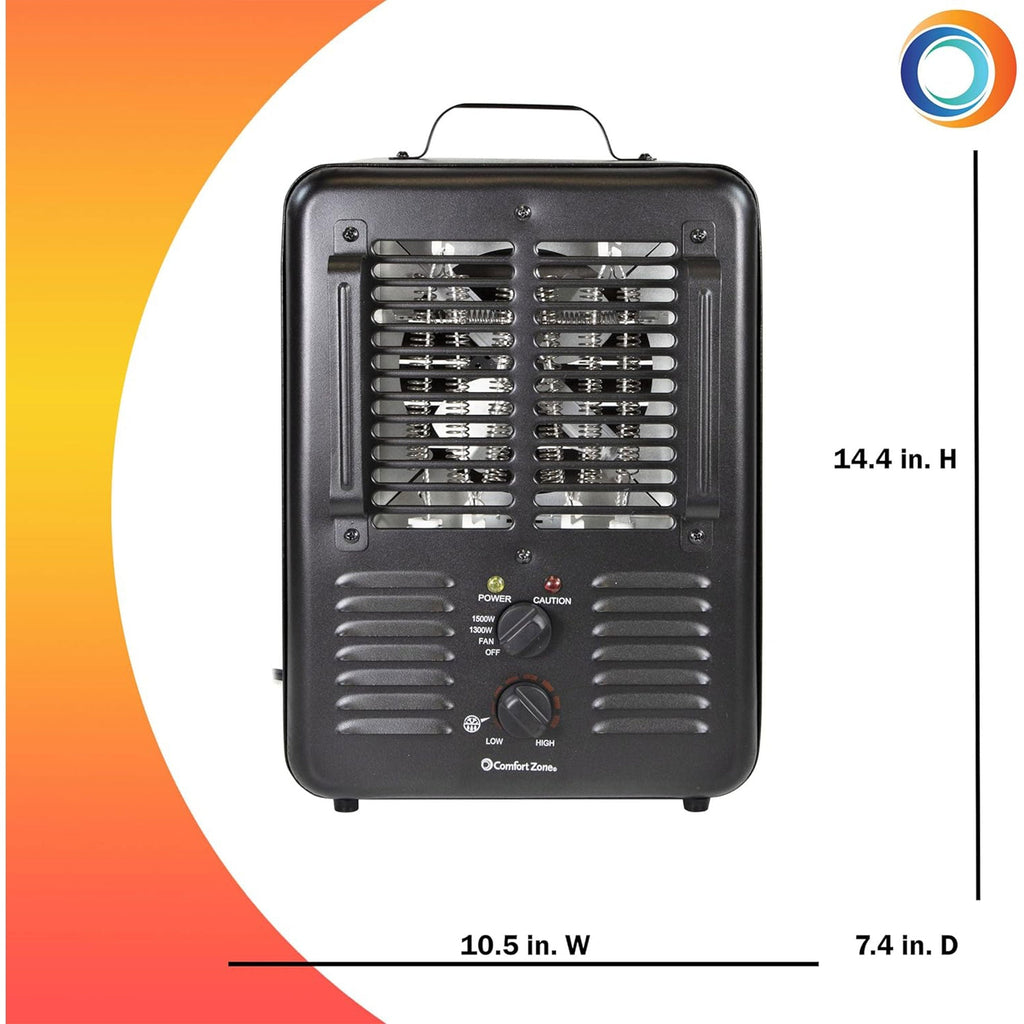 Comfort Zone 1500W Electric 3 Heat Utility Heater w/Adjustable Thermostat, Black-*Home&Garden | Household Appliances | Climate Control Appliances | Space Heaters-Grease Monkey Garage