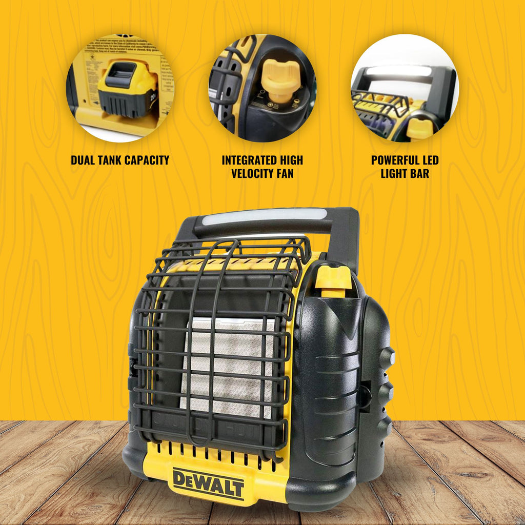 Dewalt 12,000 BTU Portable Cordless Heavy Duty Propane Radiant Heater, Black-Home & Garden | Household Appliances | Climate Control Appliances | Space Heaters-Grease Monkey Garage