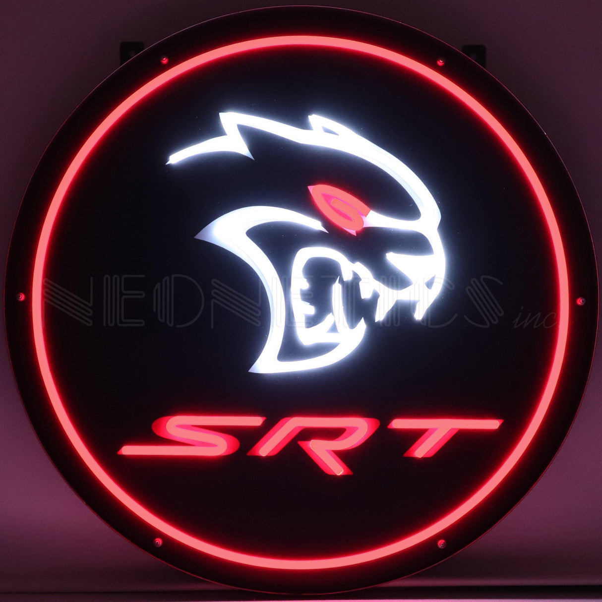 Dodge SRT Red Eye Round LED Flex-Neon Sign in Steel Can-Grease Monkey Garage