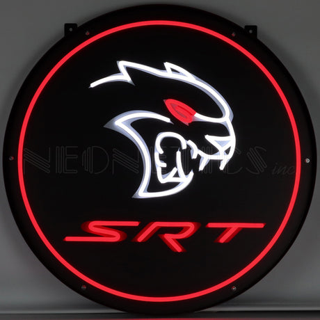 Dodge SRT Red Eye Round LED Flex-Neon Sign in Steel Can-Grease Monkey Garage