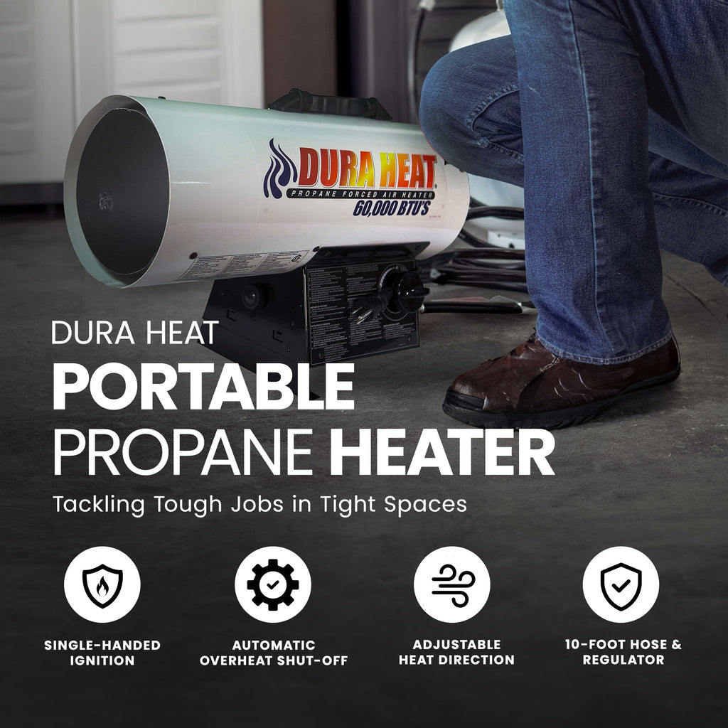Dura Heat 60,000 BTU Auto Shut Off Portable Propane Heater for 1,500 Square Feet-*Home&Garden | Household Appliances | Climate Control Appliances | Patio Heaters-Grease Monkey Garage