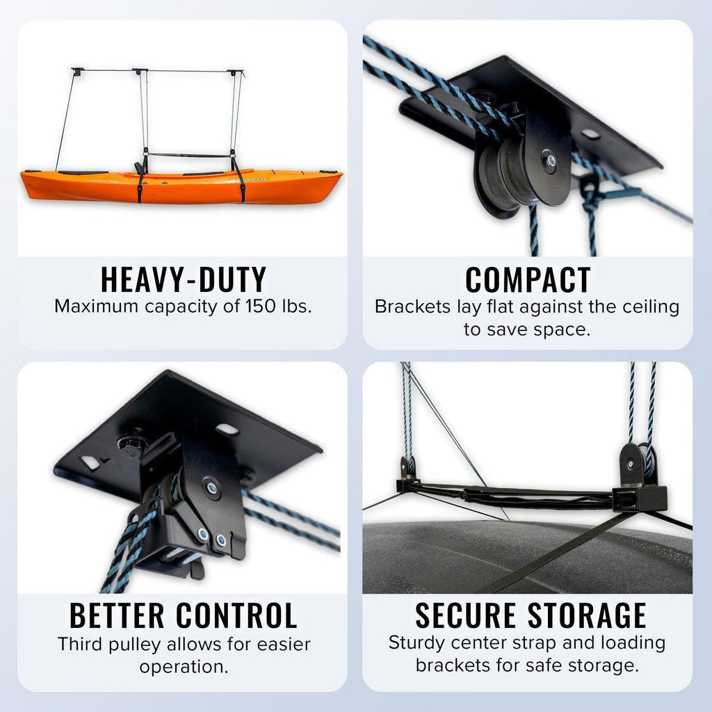 Elite Kayak Garage Ceiling Storage Hoist | Holds up to 150 lbs-Ceiling-Grease Monkey Garage