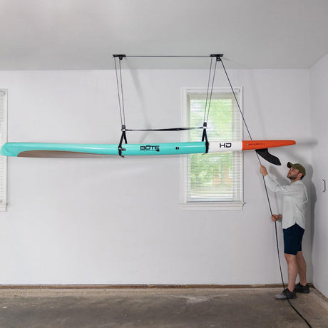 Essential SUP & Surfboard Garage Ceiling Storage Hoist | Holds up to 150 lbs | 10' Lift-Ceiling-Grease Monkey Garage