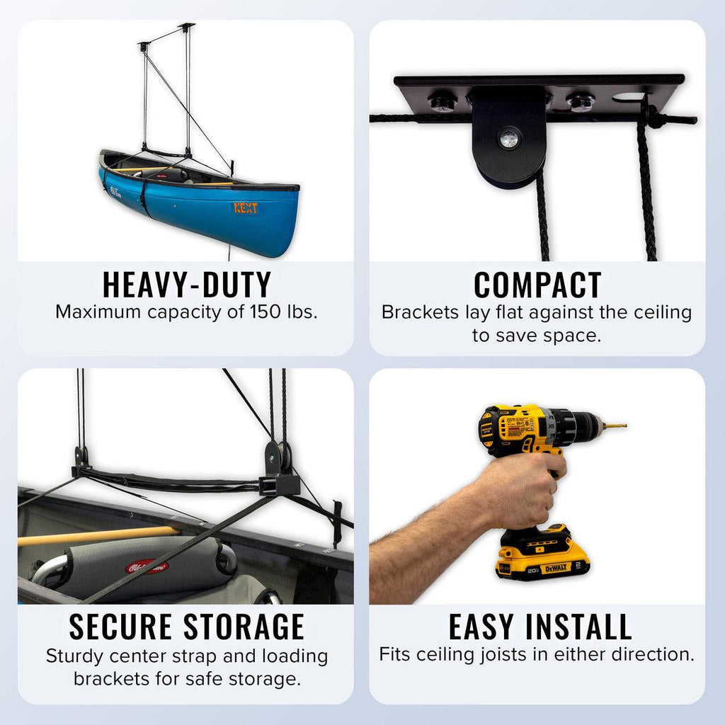 Essential SUP & Surfboard Garage Ceiling Storage Hoist | Holds up to 150 lbs | 10' Lift-Ceiling-Grease Monkey Garage