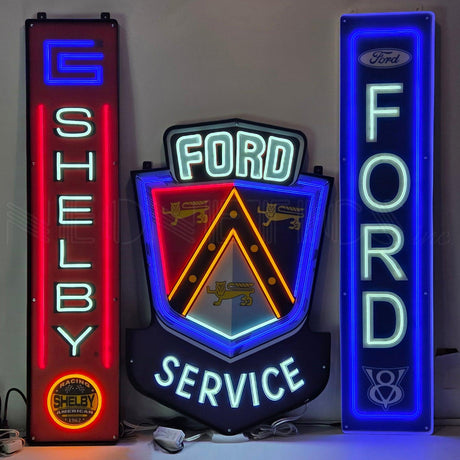 Ford Service Retro Badge LED Flex-Neon Sign in Steel Can-Grease Monkey Garage