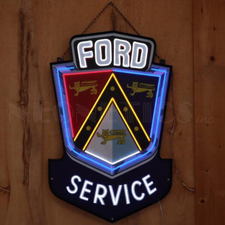 Ford Service Retro Badge LED Flex-Neon Sign in Steel Can-Grease Monkey Garage