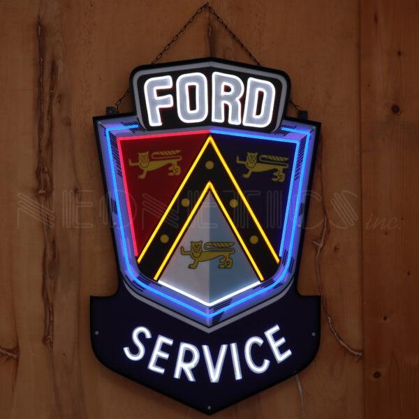 Ford Service Retro Badge LED Flex-Neon Sign in Steel Can-Grease Monkey Garage