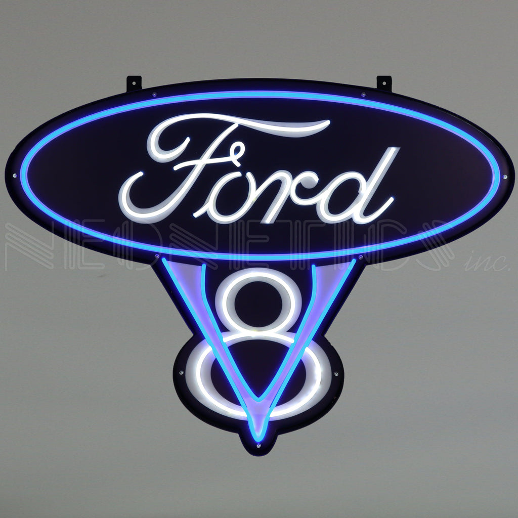Ford V8 LED Flex-Neon Sign in Steel Can-Grease Monkey Garage