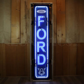 Ford Vertical Neon Sign in Steel Can (72")-Neon Signs-Grease Monkey Garage