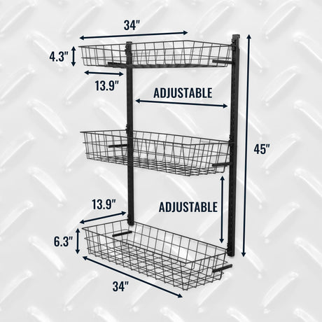 G-Basket | Adjustable Wall Storage System | Holds 120 lbs-Wall Mounted-Grease Monkey Garage