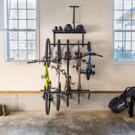 G-Bike + Shelf | Adjustable Wall Storage System | Holds 5 Bikes-Wall Mounted-Grease Monkey Garage