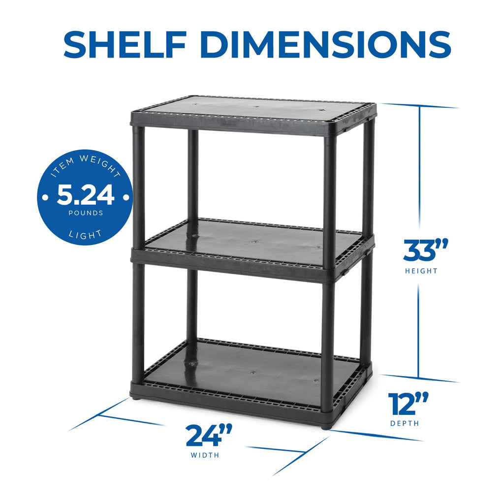 Gracious Living 3 Shelf Fixed Height Solid Light Duty Home Storage Unit, Black-*Furniture | Shelving | Bookcases & Standing Shelves-Grease Monkey Garage