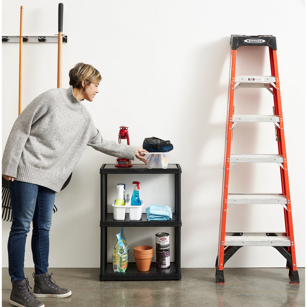 Gracious Living 3 Shelf Fixed Height Solid Light Duty Home Storage Unit, Black-*Furniture | Shelving | Bookcases & Standing Shelves-Grease Monkey Garage
