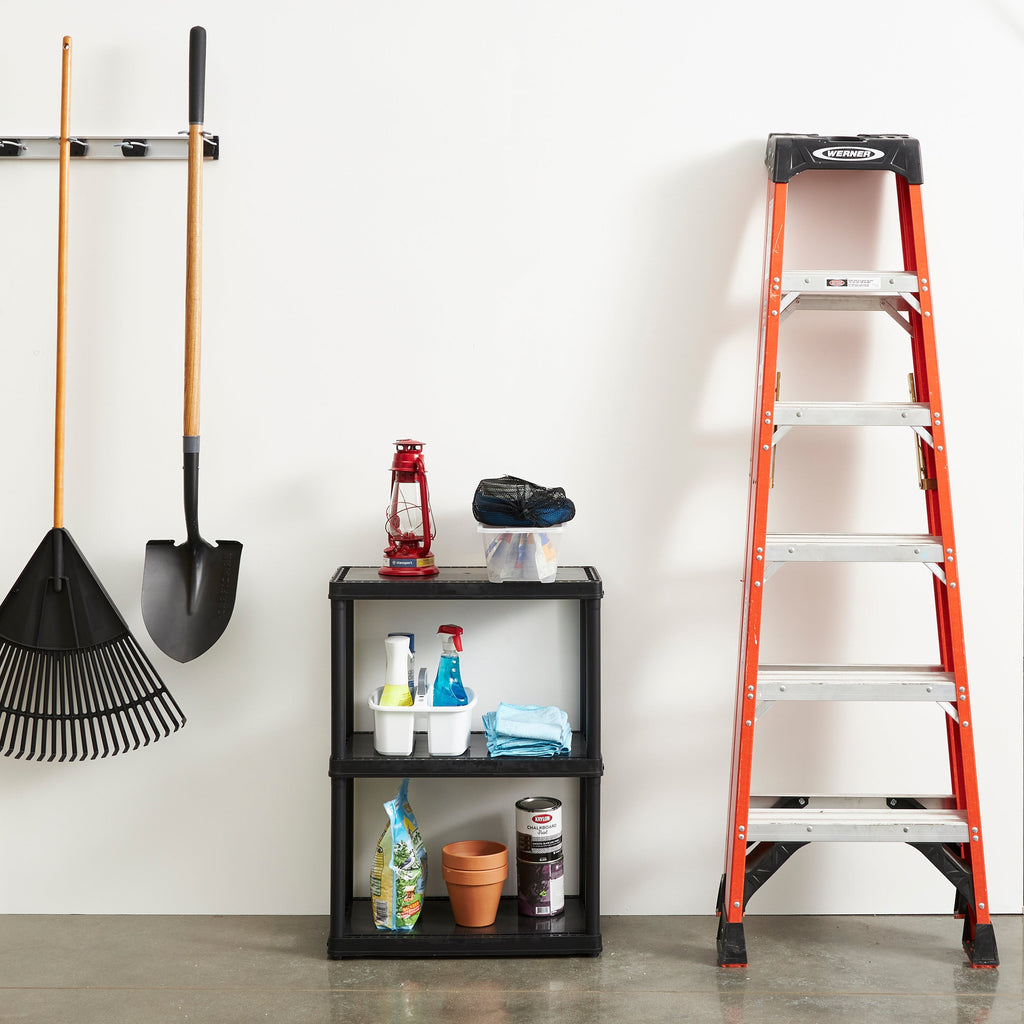 Gracious Living 3 Shelf Fixed Height Solid Light Duty Home Storage Unit, Black-*Furniture | Shelving | Bookcases & Standing Shelves-Grease Monkey Garage