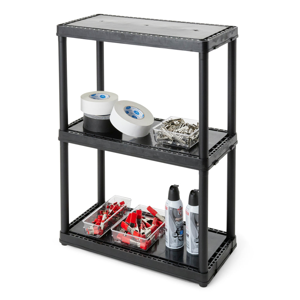 Gracious Living 3 Shelf Fixed Height Solid Light Duty Home Storage Unit, Black-*Furniture | Shelving | Bookcases & Standing Shelves-Grease Monkey Garage