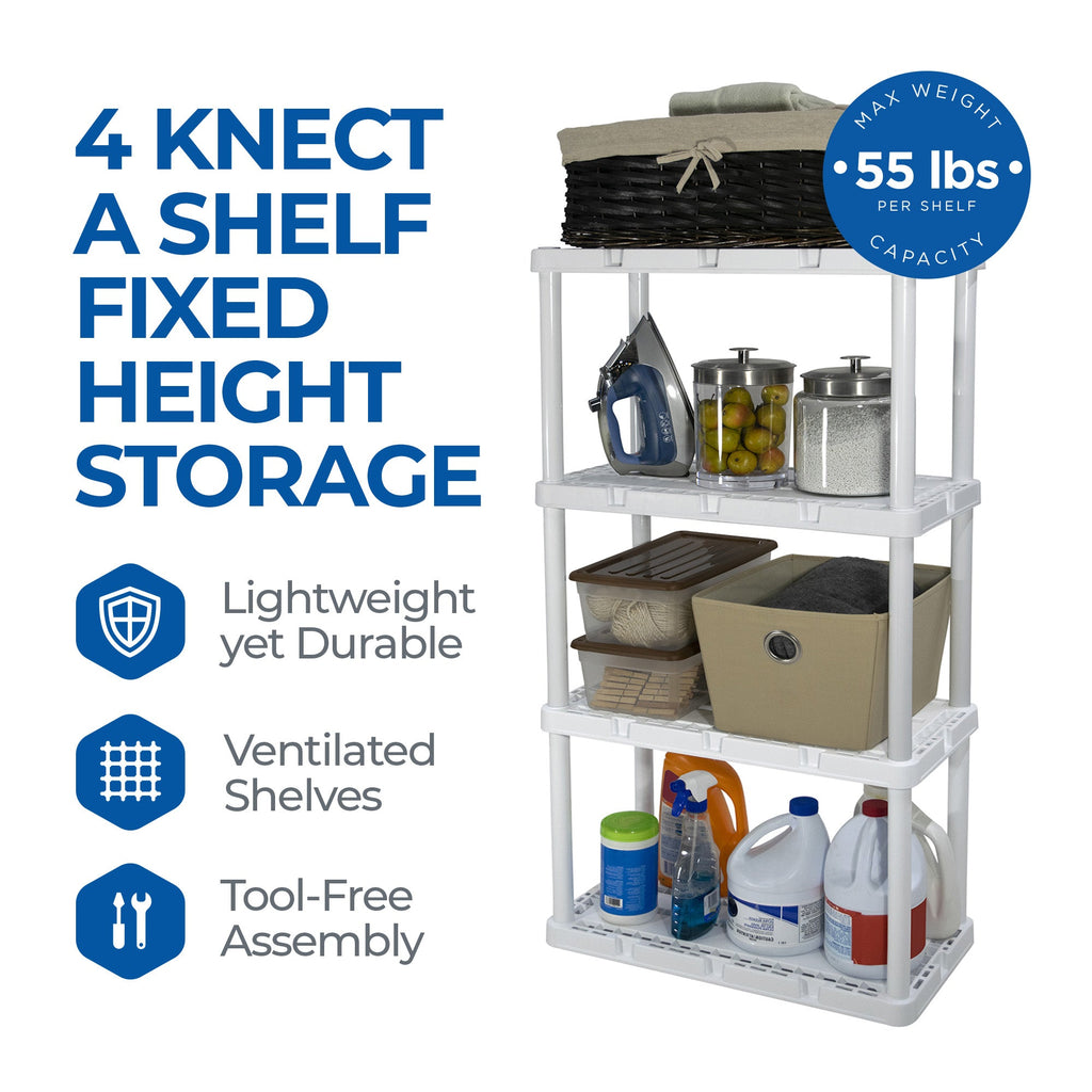 Gracious Living 4 Shelf Knect-A-Shelf Fixed Height Light Duty Storage Unit,White-Furniture | Shelving | Bookcases & Standing Shelves-Grease Monkey Garage