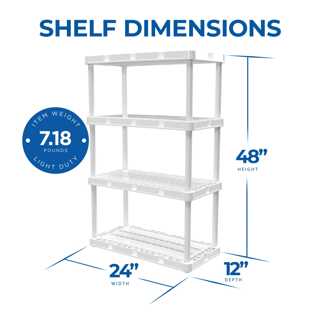 Gracious Living 4 Shelf Knect-A-Shelf Fixed Height Light Duty Storage Unit,White-Furniture | Shelving | Bookcases & Standing Shelves-Grease Monkey Garage