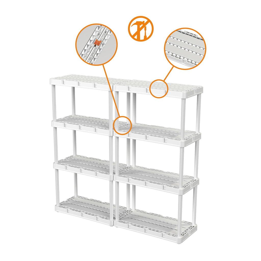 Gracious Living 4 Shelf Knect-A-Shelf Fixed Height Light Duty Storage Unit,White-Furniture | Shelving | Bookcases & Standing Shelves-Grease Monkey Garage