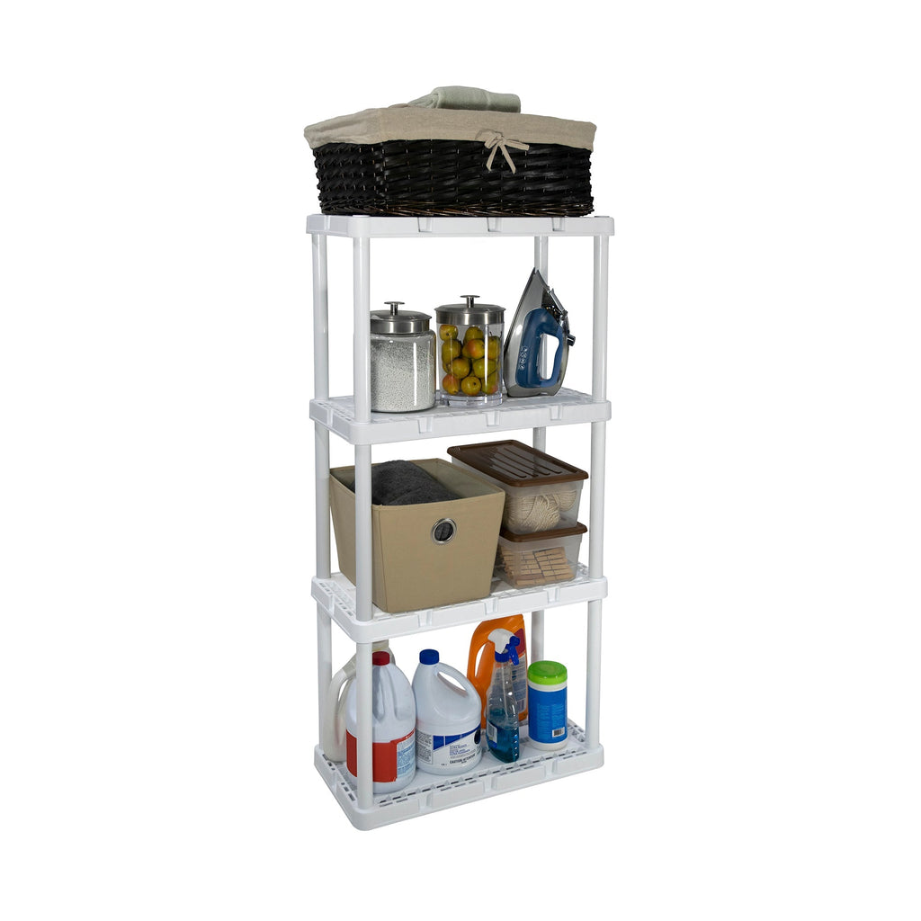 Gracious Living 4 Shelf Knect-A-Shelf Fixed Height Light Duty Storage Unit,White-Furniture | Shelving | Bookcases & Standing Shelves-Grease Monkey Garage