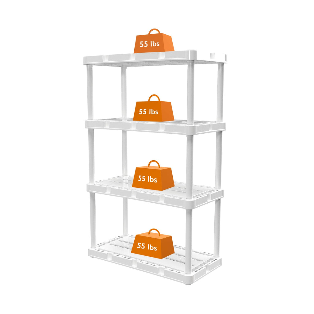 Gracious Living 4 Shelf Knect-A-Shelf Fixed Height Light Duty Storage Unit,White-Furniture | Shelving | Bookcases & Standing Shelves-Grease Monkey Garage