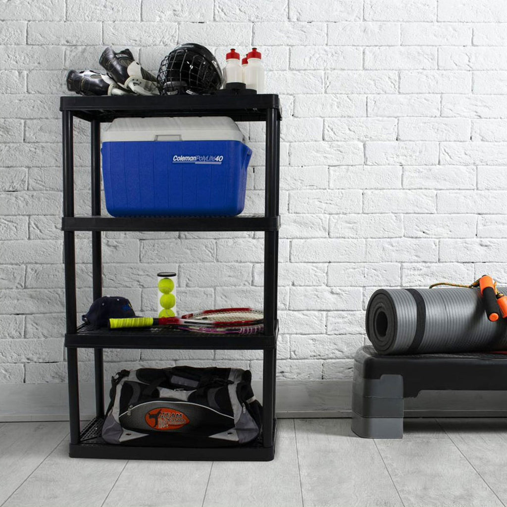 Gracious Living 4 Shelf Ventilated Garage Shelving Kit with 4 Bins & Lids, Black-*Home&Garden | Household Supplies | Storage & Organization-Grease Monkey Garage