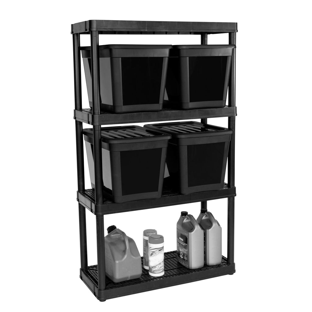 Gracious Living 4 Shelf Ventilated Garage Shelving Kit with 4 Bins & Lids, Black-*Home&Garden | Household Supplies | Storage & Organization-Grease Monkey Garage