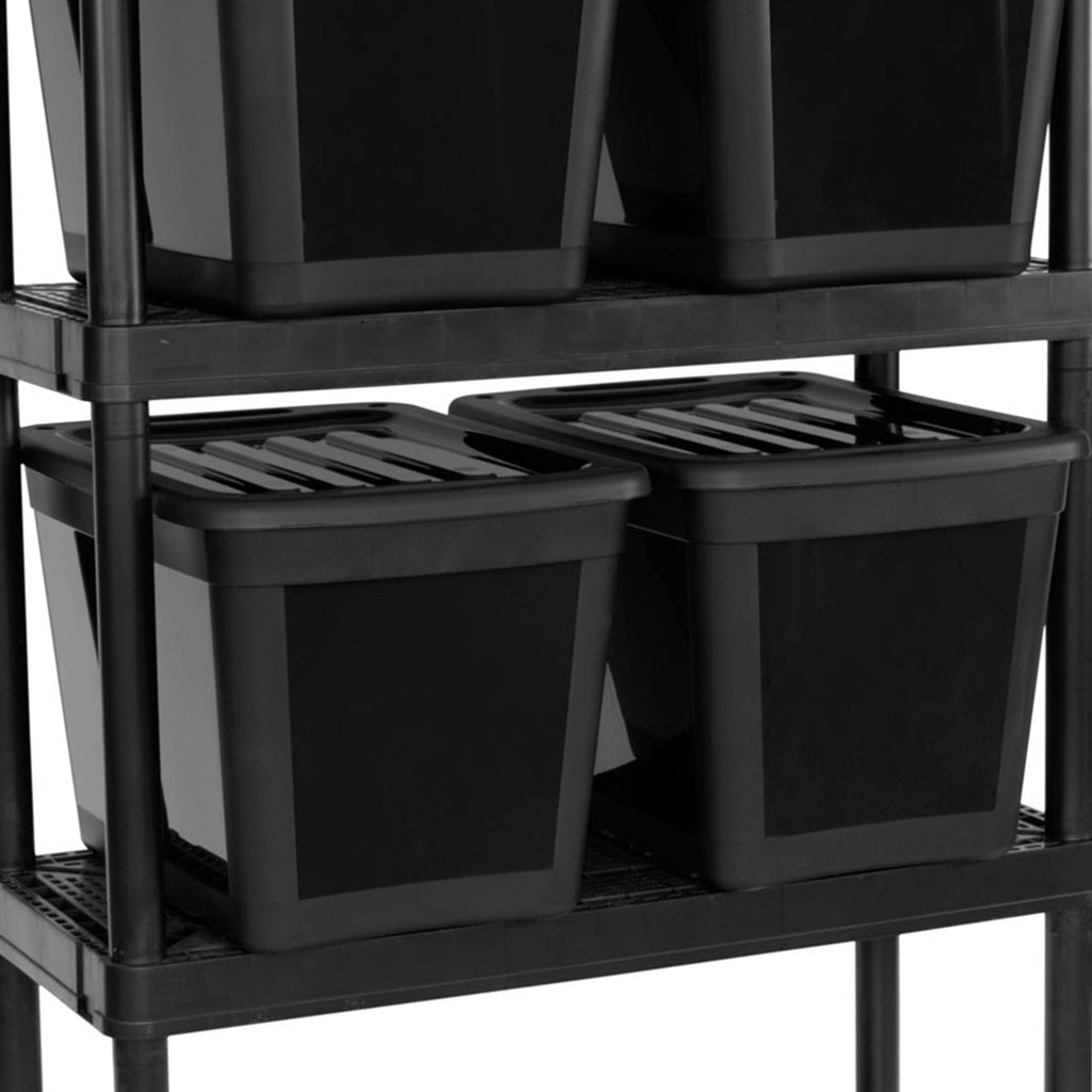 Gracious Living 4 Shelf Ventilated Garage Shelving Kit with 4 Bins & Lids, Black-*Home&Garden | Household Supplies | Storage & Organization-Grease Monkey Garage