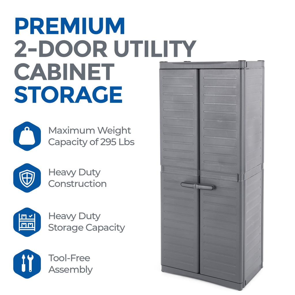Gracious Living MaxIt Premium 2-Door Utility Cabinet w/ Adjustable Metal Shelves-*Furniture | Outdoor Furniture | Outdoor Storage Boxes-Grease Monkey Garage