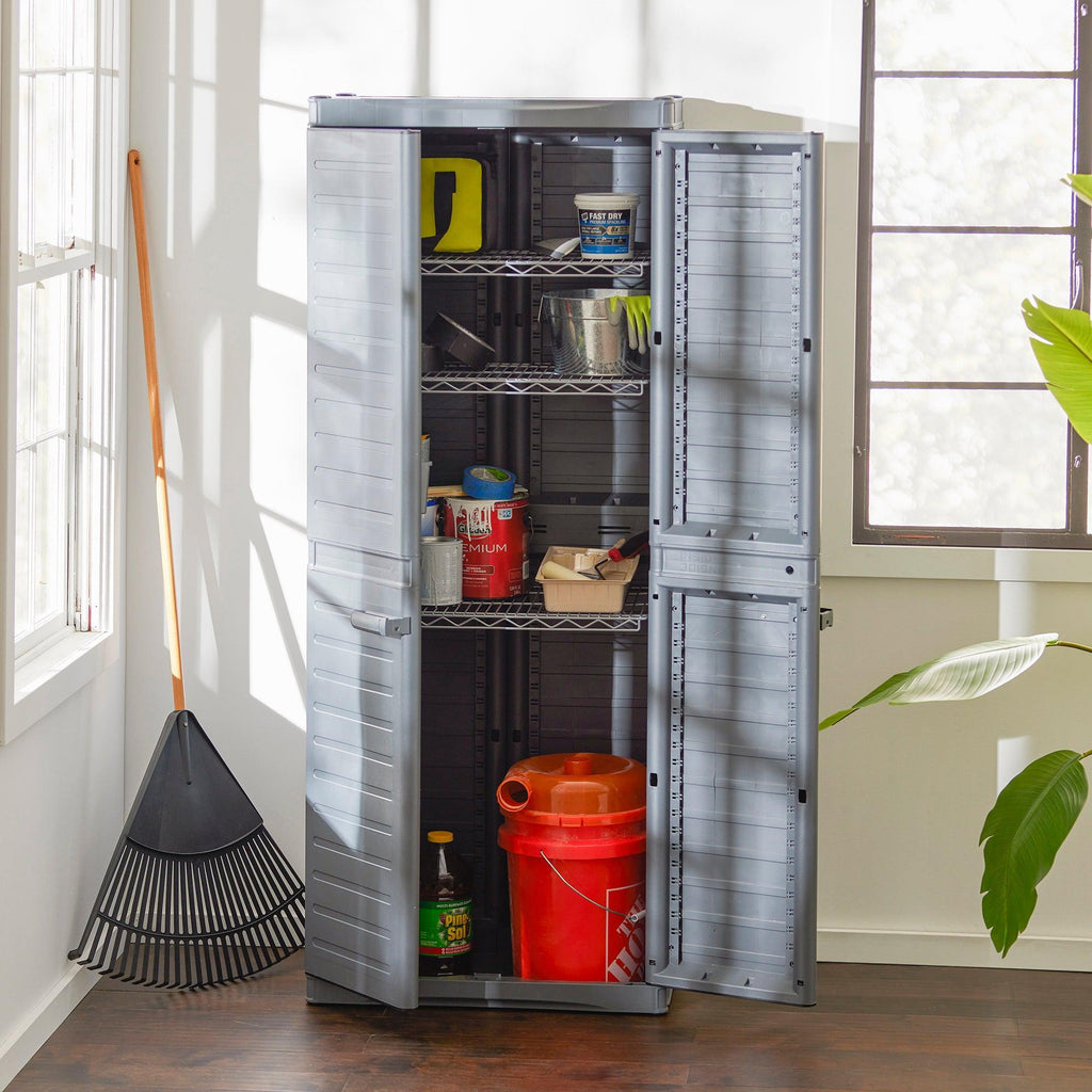 Gracious Living MaxIt Premium 2-Door Utility Cabinet w/ Adjustable Metal Shelves-*Furniture | Outdoor Furniture | Outdoor Storage Boxes-Grease Monkey Garage