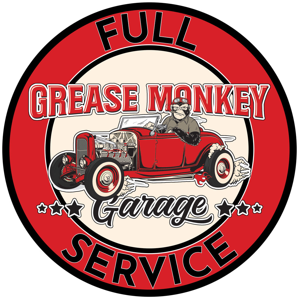 Grease Monkey Garage Full Service Metal Sign-Metal Signs-Grease Monkey Garage