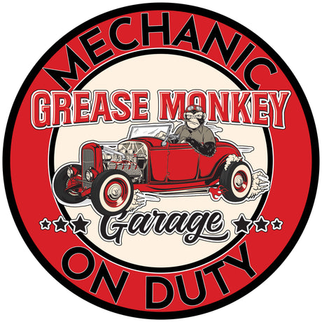 Grease Monkey Garage Mechanic on Duty Metal Sign-Metal Signs-Grease Monkey Garage