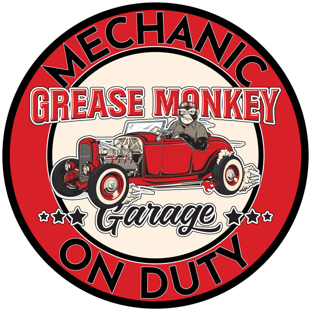 Grease Monkey Garage Mechanic on Duty Metal Sign-Metal Signs-Grease Monkey Garage