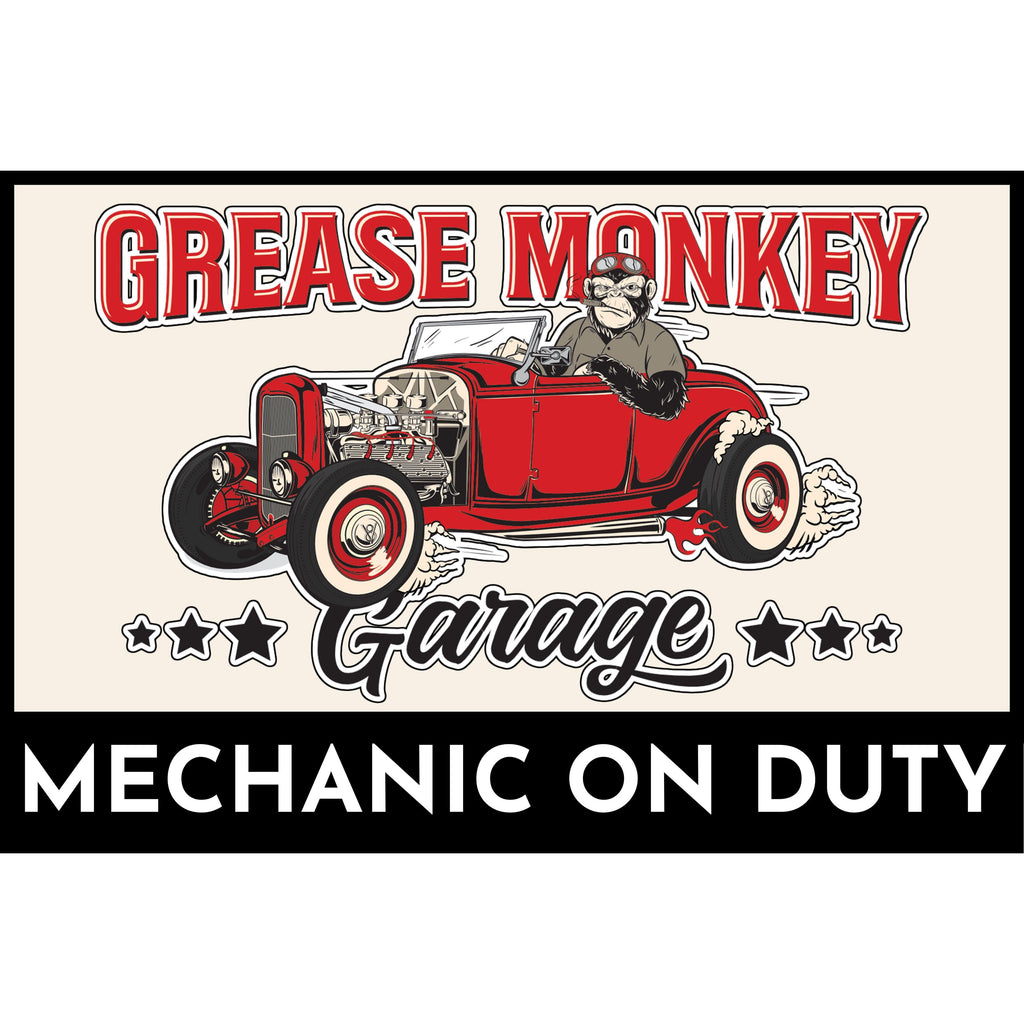 Grease Monkey Garage Mechanic on Duty Metal Sign-Metal Signs-Grease Monkey Garage